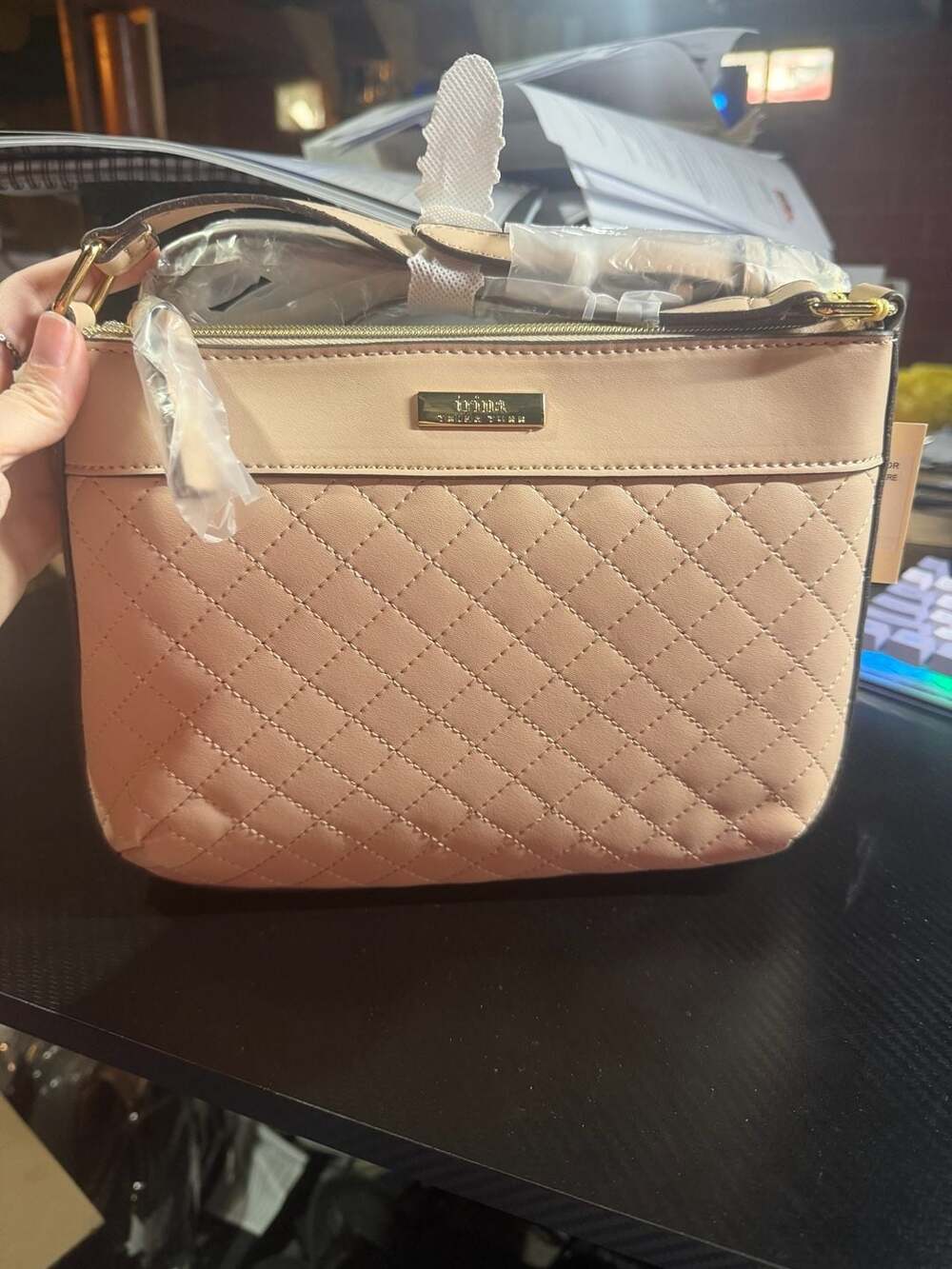 Trina Turk Trina Signature Quilted Crossbody Bag, Blush Pink